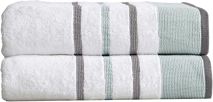 Great Bay Home Decorative Oversized Bath Sheet Set - Cotton 2 Pack 68x35 Extra Large Towels - Durable Towels for Bathroom Decor (Eucalyptus/Grey)