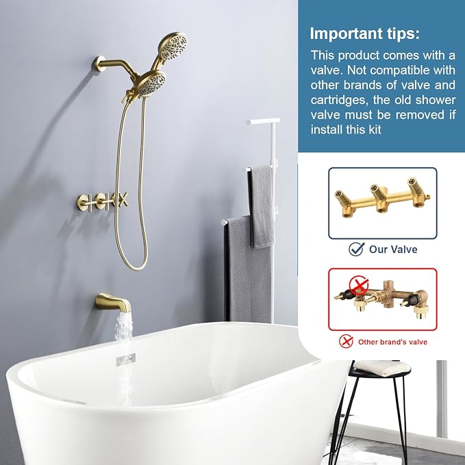 3 Handle Shower Faucet Set with Tub Spout Bathtub Shower Faucet Combo Set Shower System Complete Tub and Shower Trim Kit Shower Fixture Brushed Gold