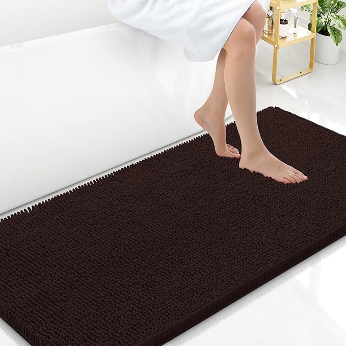 Arotive Bathroom Rugs 47x24, Extra Soft Absorbent Shaggy Chenille Bath Rugs, Machine Washable Rubber Backing Bath Mats for Bathroom Floor Tub and Shower, Home Decor Accessories, Brown