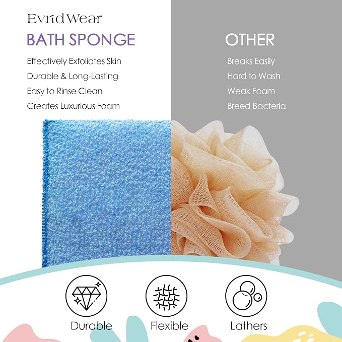 Evridwear 3 Pack Exfoliating Bath Sponges, Body Scrubber for Shower, Textured Loofah Pads for Dead Skin Removal, Body Exfoliator for Smoother Skin, Spa Body Polishing for Men & Women(Macaroon)