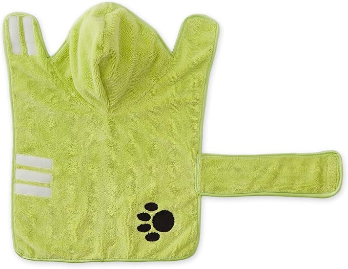 Bone Dry Pet Robe Collection, Embroidered Absorbent Microfiber Bath Robe with Adjustable Closure, for Dogs & Cats, Small, Lettuce Green