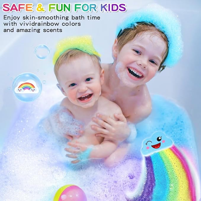 Rainbow Bath Bombs for Kids, Handmade 8 Pcs Kids Bath Bombs Gift Set for Girls Teens Toddler Rainbow Bubble Fizzy