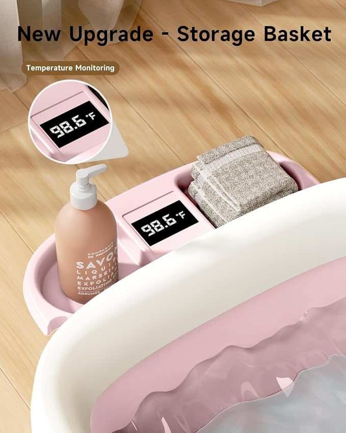 Collapsible Baby Bathtub, Large Baby Tub with Thermometer & Soft Cushion for Newborn to 36-Month Toddler Bathtub,Foldable for Quick Use & Portable for Travel, Baby Bath Gift (Pink)