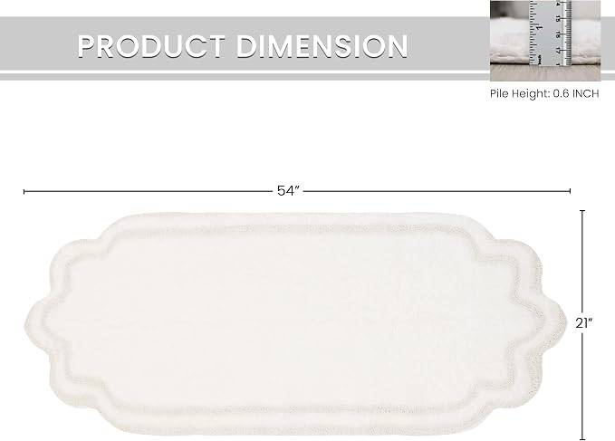 Home Weavers Allure Collection Cotton Bathroom Runner Rug, Soft Absorbent Spray Latex Long Mat, Quick Dry, Machine Washable Floor Runner for Bathroom & Hallway, 21"x54", White