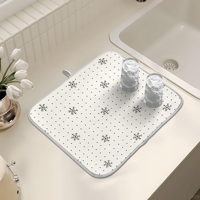 Snowflake Pattern Dish Drying Mat, Absorbent Drainer Mats for Kitchen Counter Coffee Maker 18"x16"