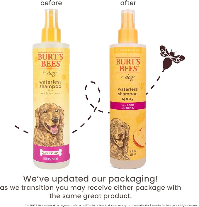 Burt's Bees for Pets Waterless Shampoo Spray for Dogs, Apple & Honey, No-Rinse Dry Dog Shampoo for All Dogs and Puppies, pH Balanced, No Sulfates, Parabens, Phthalates, 10 Fl Oz - 6 Pack