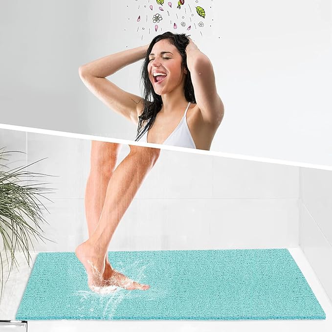godehone Shower Mats Non Slip Without Suction Cups, PVC Loofah Bathroom Mats, Loofah Mats for Shower and Bathroom, Quick Drying, 15.7× 36 Inch, Light Green