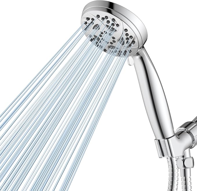 Hand Held Shower Head, High Pressure 6 Spray Mode Handheld Showerhead, Chrome Shower Head with 59 Inch Stainless Steel Hose and Adjustable Bracket