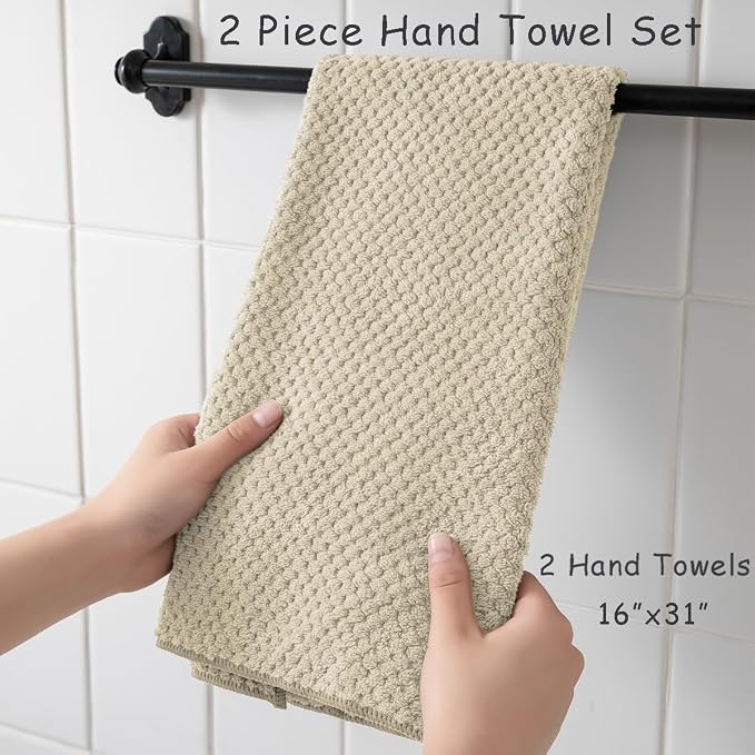 2 Pcs Camel Hand Towel Set 16"x31" Soft Highly Absorbent Quick Dry Bathroom Towels Polyester Plush Towels Set Woven Towels for Bathroom Kitchen Hotel Spa Gym