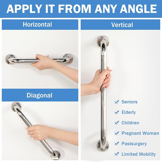 Therwen 6 Pack 12/18/24 Inch Shower Grab Bars Stainless Steel Bathroom Handicap Heavy Duty Handle Anti Slip Bathtub Handle Support Balance Hand Rail for Bathroom Wall Elderly Pregnant Seniors (Silver)