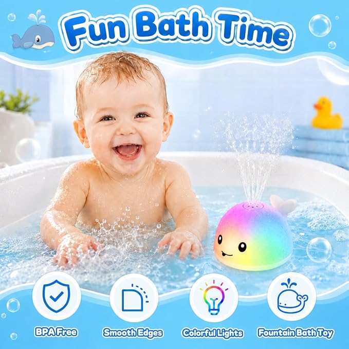 Gigilli Baby Bath Toys, Light up Bath Toys for Kids Ages 1-3, Pool Water Toys 1 Year Old Boys Girls Gifts, 6-12-18 Months Baby Whale Bath Toy Sprinkler, Toddler Fountain Bathtub Water Table Toy