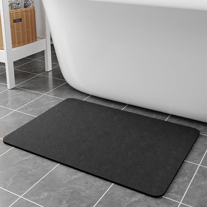 Bath Mat Rugs 32x17 - Diatomaceous Earth Bath Mats Quick Dry Absorbing Bathroom Rugs Rubber Non Slip Thin Bathroom Mat Fit Under Door, Dark Grey