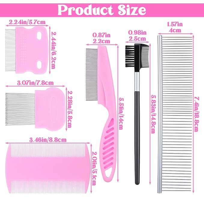 6 Pack Flea Comb Stainless Steel Lice Comb Tear Stain Remover Tool | Stainless Steel,Dog Cat Grooming Combs,Double-Sided ,Tear Stain Remover Dematting Tool,Professional Pet Grooming, Dematting