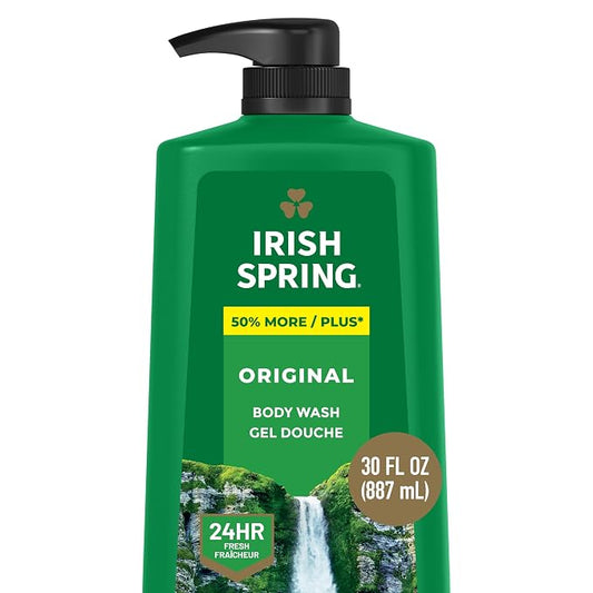 Irish Spring Body Wash for Men, 24 HR Fresh, For Face and Body, Paraben Free, Original Scent, 30 fl oz