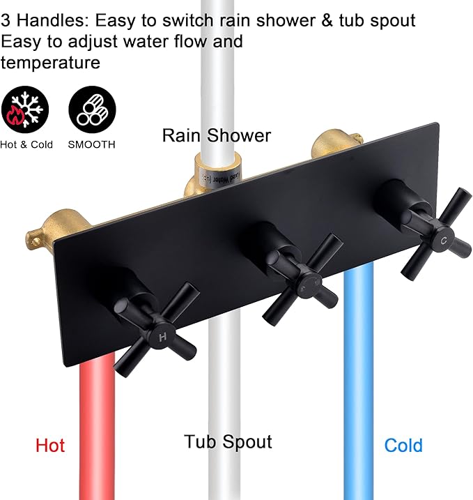 3 Handle Tub Shower Faucet Matte Black Shower Tub Faucet Set 3 Knob Bathtub Shower Faucets Sets Complete BY3HSTB-1
