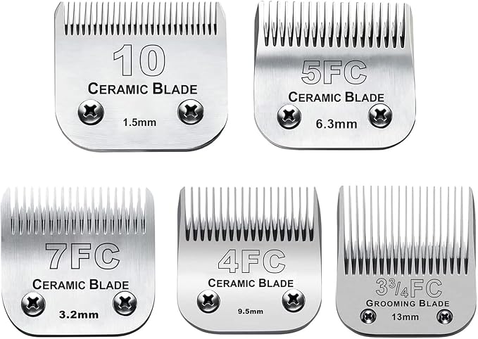 5PACK Dog Grooming Clipper Replacement Blades Compatible with Andis Clipper | For Oster A5/Wahl KM Series Dog Clipper with Ceramic Blade & Stainless Steel Blade (#10+5FC+7FC+3FC+4FC)