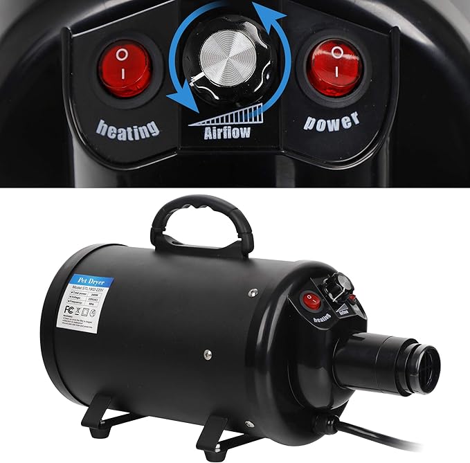 ZENY Dog Dryer, Pet Grooming Blower with Heater for Cat/Dog, 2400W Speed-Adjustable Pet Hair Dryer, with 4 Different Nozzles + 2 Filter, Black