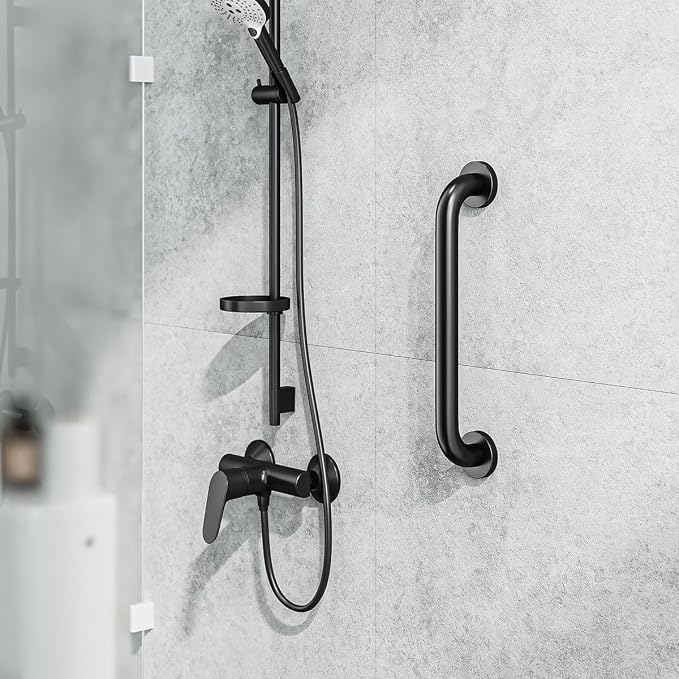 FANHAO 2 Pack Shower Grab Bar, 16 Inch Stainless Steel Bathroom Grab Bar Handicap Bars, Heavy Duty Shower Handle Bath Handle, Safety Bars for Seniors, Elderly or Handicapped (Matte Black)