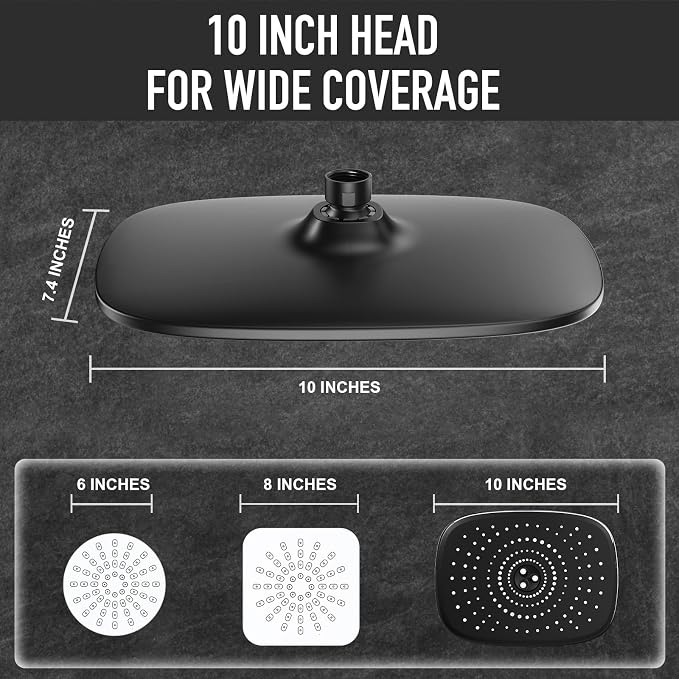 Veken Rain Shower Head with Handheld, High Pressure Rainfall Showerhead Combo with 5 Hand held Water Spray Modes for Bathroom Accessories, Detachable Dual Shower Heads, Matte Black, 10 Inch