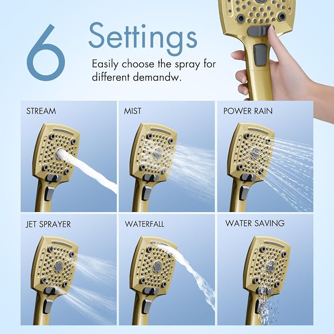 Filtered Shower Head with Handheld, High Pressure 5 Functions Handheld Shower Head with 59" Extra Long Stainless Steel Hose & Adjustable Bracket, Built-in Waterfall