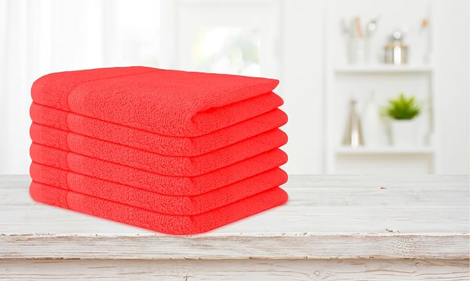 Soft Wash Cloths - 12 Pack Plush and Absorbent Cotton Washcloths for Face, Body, and Baby - Multi-Purpose, Quick-Dry Wash Cloths Set 13x13'' (Red)