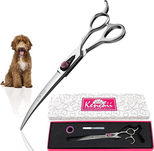 Kenchii Love Dog Grooming Scissors, 7 Inch Curved Shears, Dog Scissors for Grooming, Professional Pet Grooming Scissors, Ergonomic & Comfortable