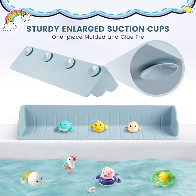 2Pack Bathtub Splash Guard for Tub, Silicone Bathtub Caddy Tray with Play Shelf, Kids Bath Tub Shelf and Organizer for Baby Bath Toys, Bath Toy Holder, Toddler Bathtub Accessories(Classic Blue)