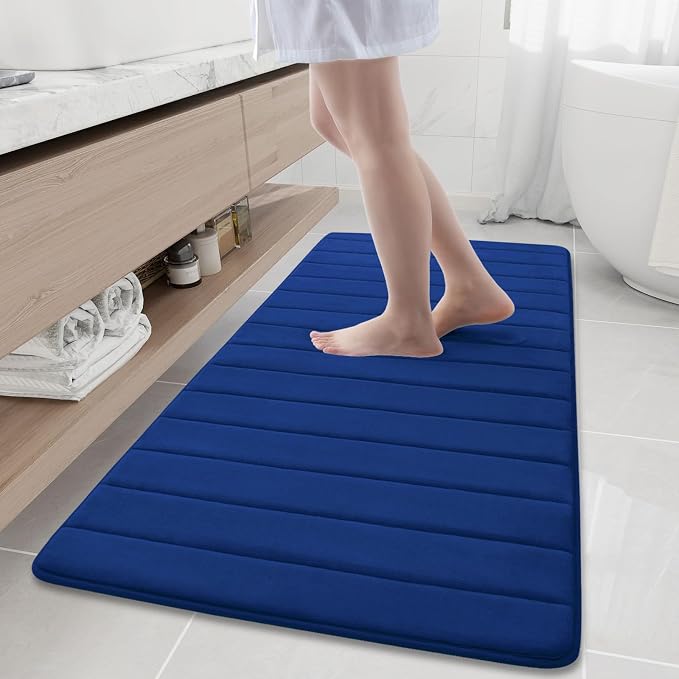 Buganda Memory Foam Bath Mat, 60" x 24", Ultra Soft Bathroom Rugs, Water Absorbent and Machine Washable Bath Rug Runner for Bathroom, Shower, and Tub, Navy Blue
