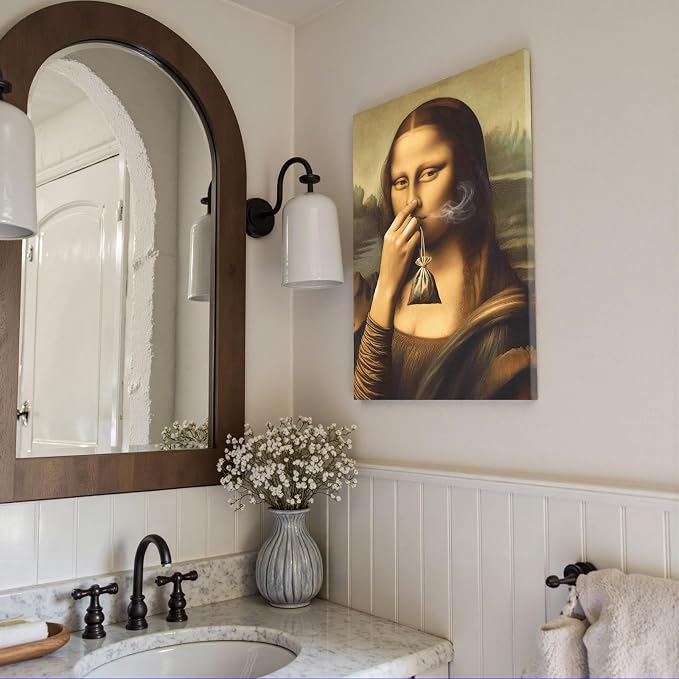 Whimsical Mona Lisa Tea Bag Cover Your Nose Art Posters – Quirky Aesthetic Wall Prints for Home Apartment Bathroom Bedroom Living Room Office Farmhouse Kitchen Decor 12X18 in Unframed