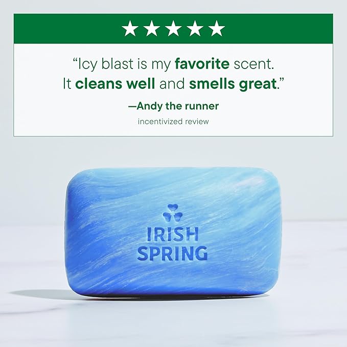 Irish Spring Icy Blast Bar Soap for Men, Mens Soap, Smell Fresh and Clean 12 Hours, Men Bars Washing Hands Body, Mild Skin, Recyclable Carton, 3.7 Oz, (Pack of 48)