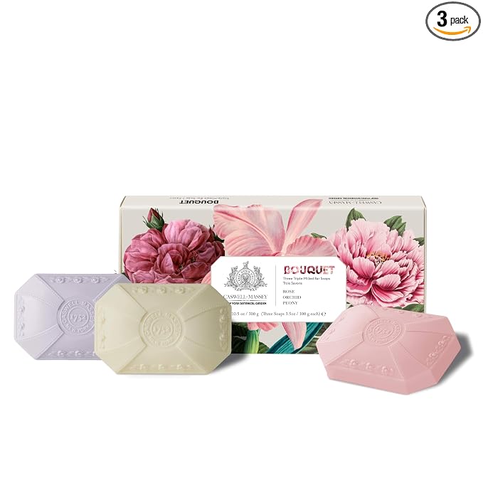 Caswell-Massey Peony, Orchid, Rose Scents, Natural Bar Soaps Gift Set for Women, Moisturizing Triple-Milled Body Soaps, Plant-Based with Essential Oils, All Skin Types, Made in USA, 3x3.5 Oz