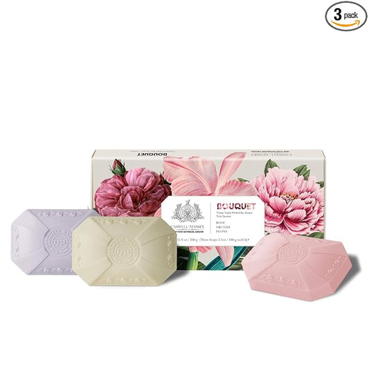 Caswell-Massey Peony, Orchid, Rose Scents, Natural Bar Soaps Gift Set for Women, Moisturizing Triple-Milled Body Soaps, Plant-Based with Essential Oils, All Skin Types, Made in USA, 3x3.5 Oz