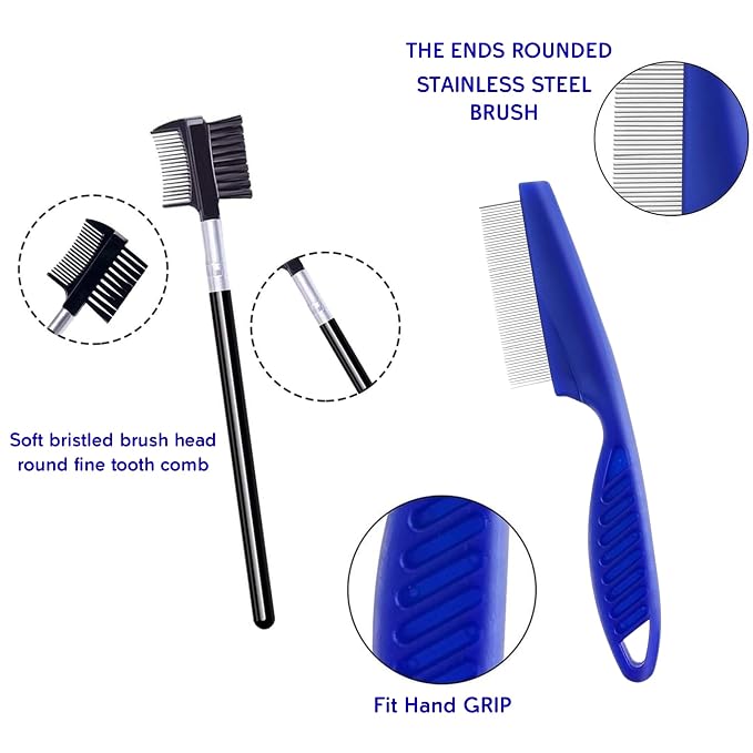 Evollax Flea Lice Comb – 6 Pack Flea Comb for Cats Dogs Remove Fleas Lice Eggs Stainless Steel Cat Dog Grooming Comb | Tear Stain Remover Dog Eye Comb | Dematting Comb for Dogs Ideal for all pet Size
