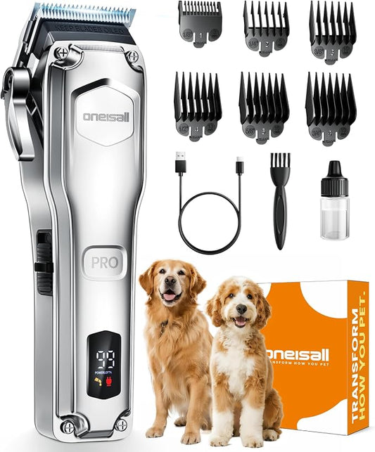oneisall PC18 Dog Clippers for Grooming for Thick Coat | 6800 RPM High-Speed, Detachable Stainless Steel Blades,4 hours of battery life, Dog Shaver for Thick/Matted/Knotted/Hair