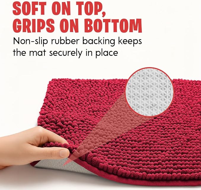 MUDGUARD MAT® Dog Door Mat for Muddy Paws, Super Absorbent Microfiber, Non-Slip Indoor Mat, Quick-Dry Chenille Rug for Pets & Entryway, Machine Washable, Red 36" x 60"