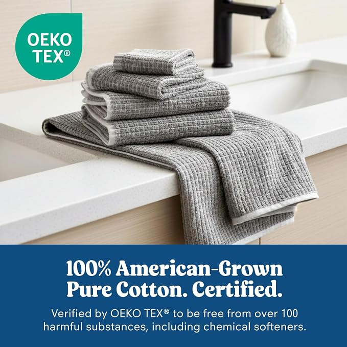 ONSEN Sculpted Terry Face Towels, 100% American Cotton, Quick Dry Lint Free, Lightweight Absorbent Face Towel Set, 12x12 in (Spruce, 4X Face Towel)