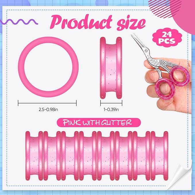 24 Pcs Silicone Scissors Finger Rings Soft Dog Grooming Scissors Accessories Pet Grooming Shear Finger Ring Thumb Inserts Grips for Dog Hair Cutting (Pink)