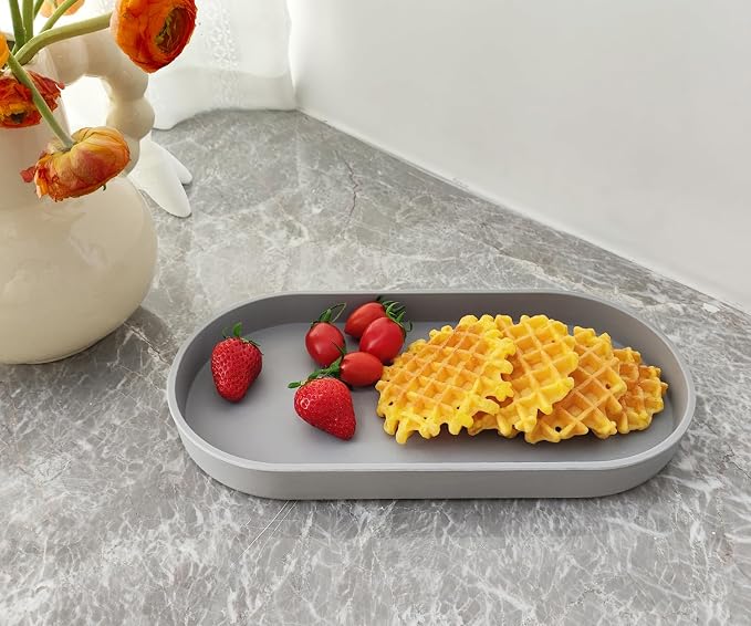 Gray Small Oval Tray (11.8 inch), 3 Pack, Countertop Organizer | for Kitchen Counter, Bathtub Bathroom Vanity Items, Coffee Accessory, Bar, Serving Seasoning, Salt and Pepper, Soap.