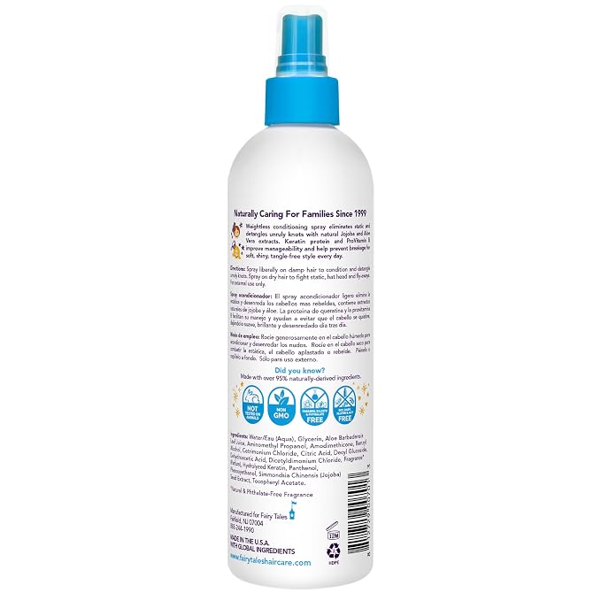 Fairy Tales Tangle Tamer Static Free Detangling Spray - Detangler Spray for Kids - Paraben Free, Sulfate Free, Gluten Free, Nut Free - 12 oz