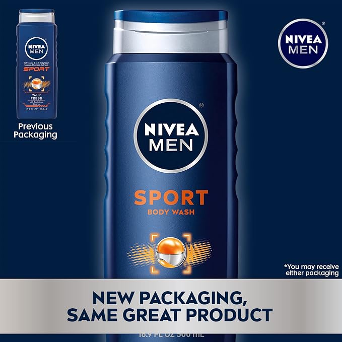 Nivea Men Sport Body Wash with Revitalizing Minerals, 16.9 Fl Oz Bottle (Pack of 2)