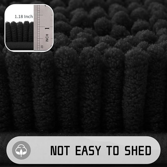 Yimobra Long Bathroom Rugs 47"x24", Extra Soft Non Slip Bath Mat for Tub, Super Absorbent Quick Dry Shaggy Rug Floor Carpet, Machine Washable,Black