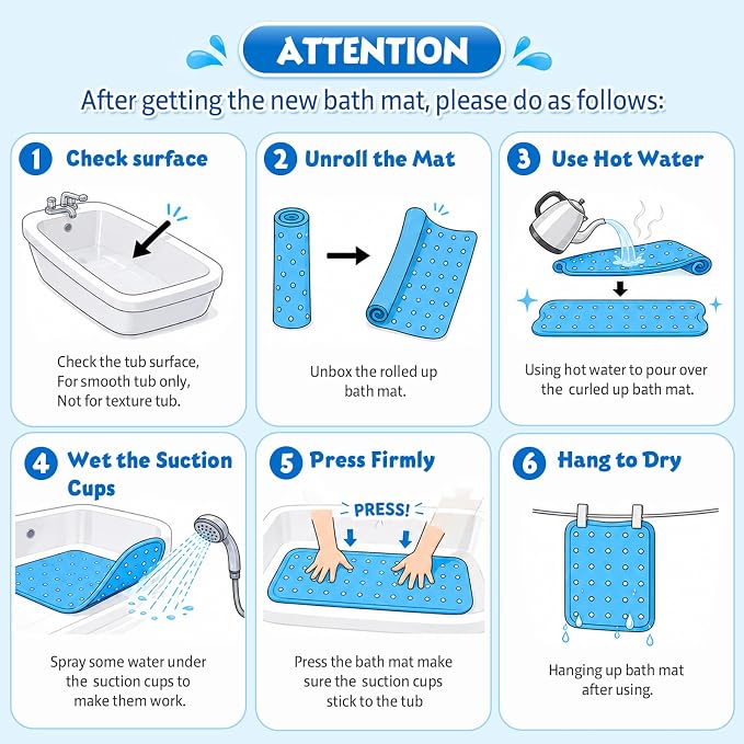 XIYUNTE Baby Bath Mat for Tub Non Slip, BPA Free Extra Long Bathtub Mat Non Slip 40x16 with Drain Holes and 200 Suction Cups, Non Toxic Machine Washable Bath tub mat, EU Certified, Sea Turtle