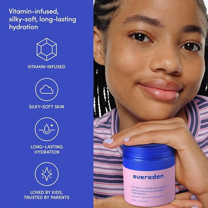 Evereden Kids Face Cream Cool Peach 1.7oz Refill Jar + Refill Pod 1.7oz | Multi-Vitamin Skincare for Kids, Niacinamide, Omegas | Lightweight Hydration Made for Daily Routine | Dermatologist Tested