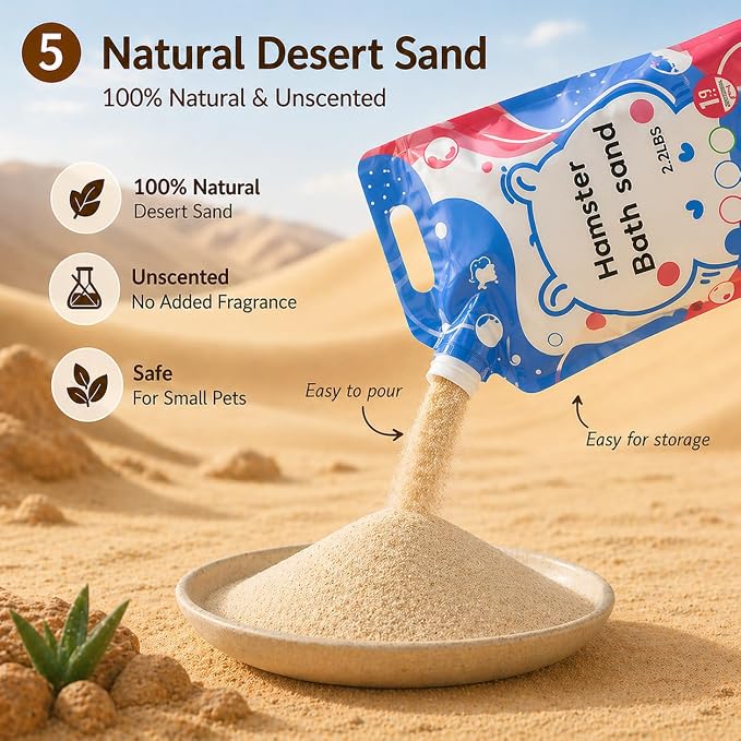 Meow&Woof Hamster Sand, 2.2 lbs Natural Desert Bath Sand & Potty Litter, Low Dust Small Animal Sand for Hamsters, Chinchillas, Gerbils, Syrian Hamsters, Mice