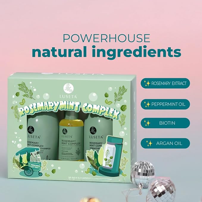 Luseta Rosemary Mint Hair Care Set for Thin Hair, Strengthening，Refreshing | Complete Hair Care Routine, Shampoo & Conditioner (16.9oz×2), Hair Oil (3.38oz), Frizz Control, Smooth Shine, Sulfate Free