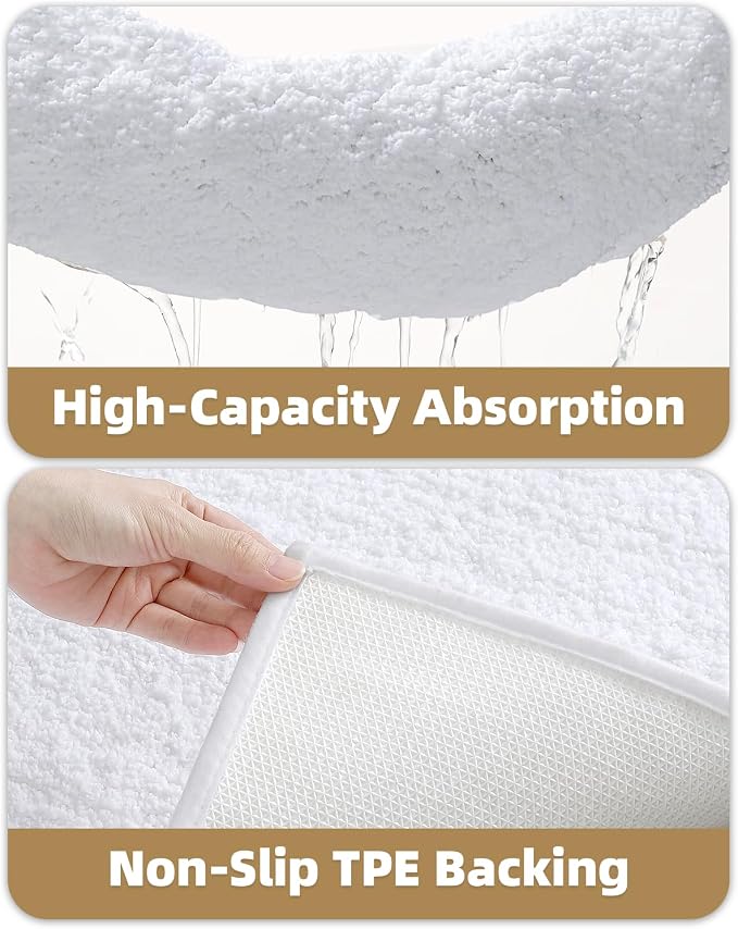 Color&Geometry Simple and Stylish Bath Mats for Bathroom Non Slip, 20"x32" White Bathroom Rugs, Absorbent, Soft, Washable, Microfiber Shower Mat