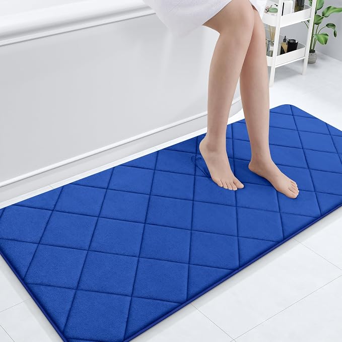 OLANLY Memory Foam Bath Mat 70x24, Ultra Soft and Absorbent Bathroom Rugs, Machine Washable, Comfortable Bath Carpet for Bathroom Floor, Tub and Shower, Royal Blue