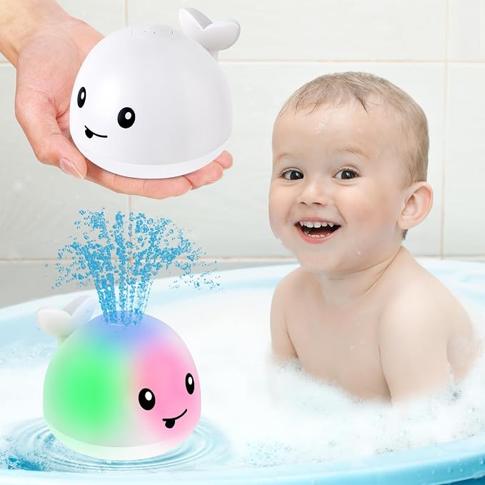 Gigilli Light Up Whale Bath Toy Sprinkler, Bath Toys for Kids Age 1-3 White | Baby Bath Toys, 1 2 3 Year Boy Girl, Pool Water Toy Baby 6-12-18 Months, Toddler Birthday Bathtub Fountain Pool Water Toy
