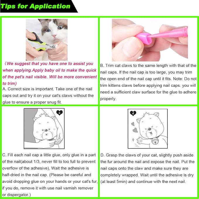 VICTHY 100pcs Cat Nail Caps with Clipper Set, Cat Nail Clipper + Nail Covers with Adhesive and Applicators Size Small (5 COLORS)