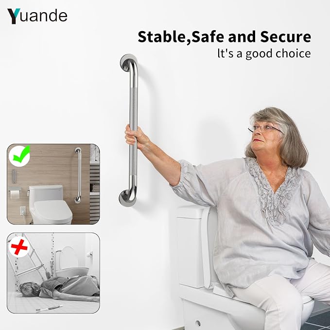 4 Pack 24 Inch Shower Grab Bar, YuanDe Chrome Bathroom Grab Bar Handle w/Anti-Slip Knurled Grip, Stainless Steel Bath Balance Bar,1.25" Diameter Safety Hand Rail Support,Handicap Injury Elderly Senior